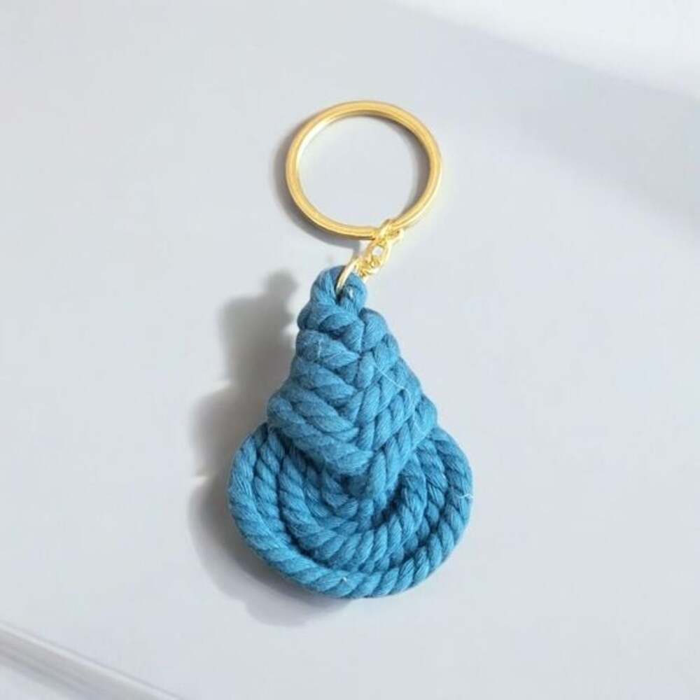 Blue Rope Keychain with Gold Ring
